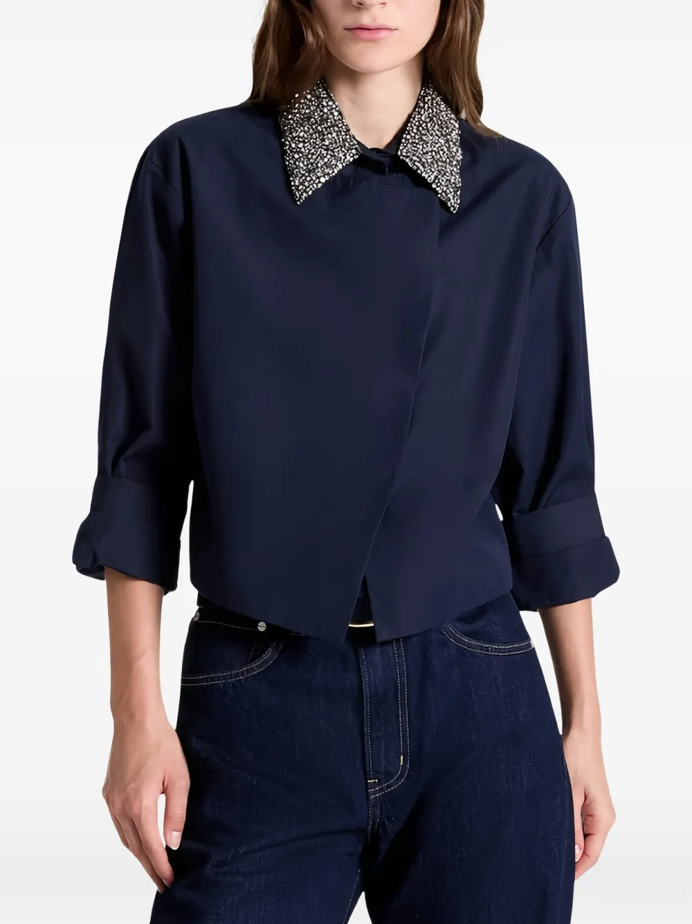TWP New Chapter crystal-embellished cropped shirt - Blau