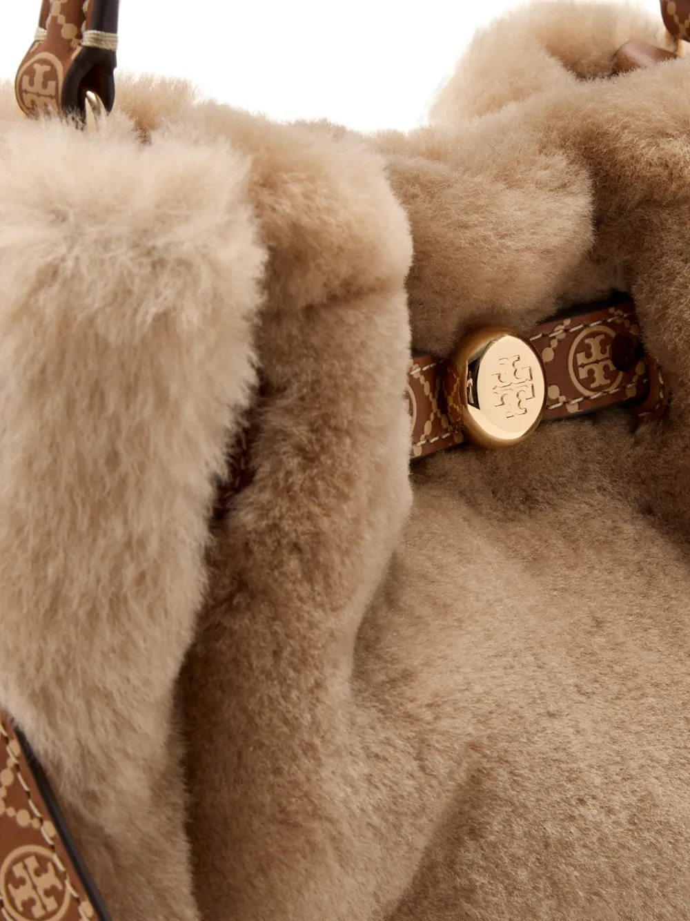Tory Burch mini Romy shearling bucket bag Beige