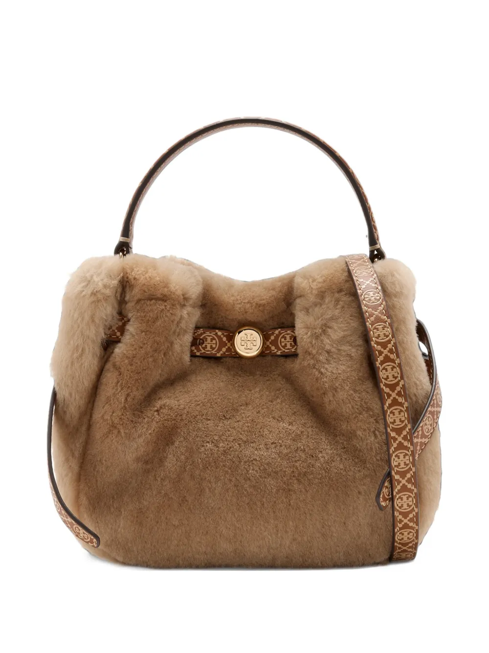 Tory Burch mini Romy shearling bucket bag - Nude