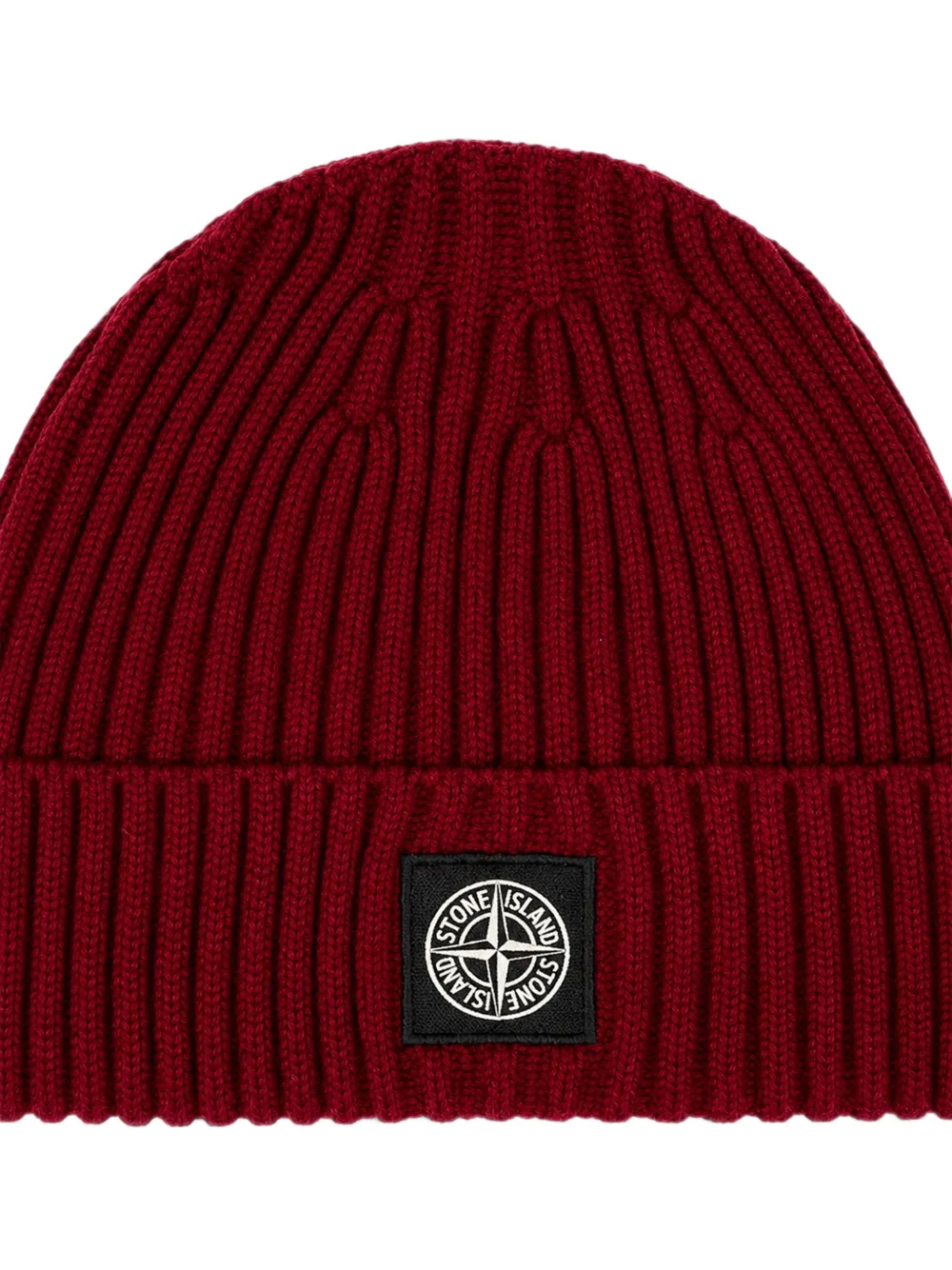 Stone Island Junior logo-patch ribbed beanie hat Rood