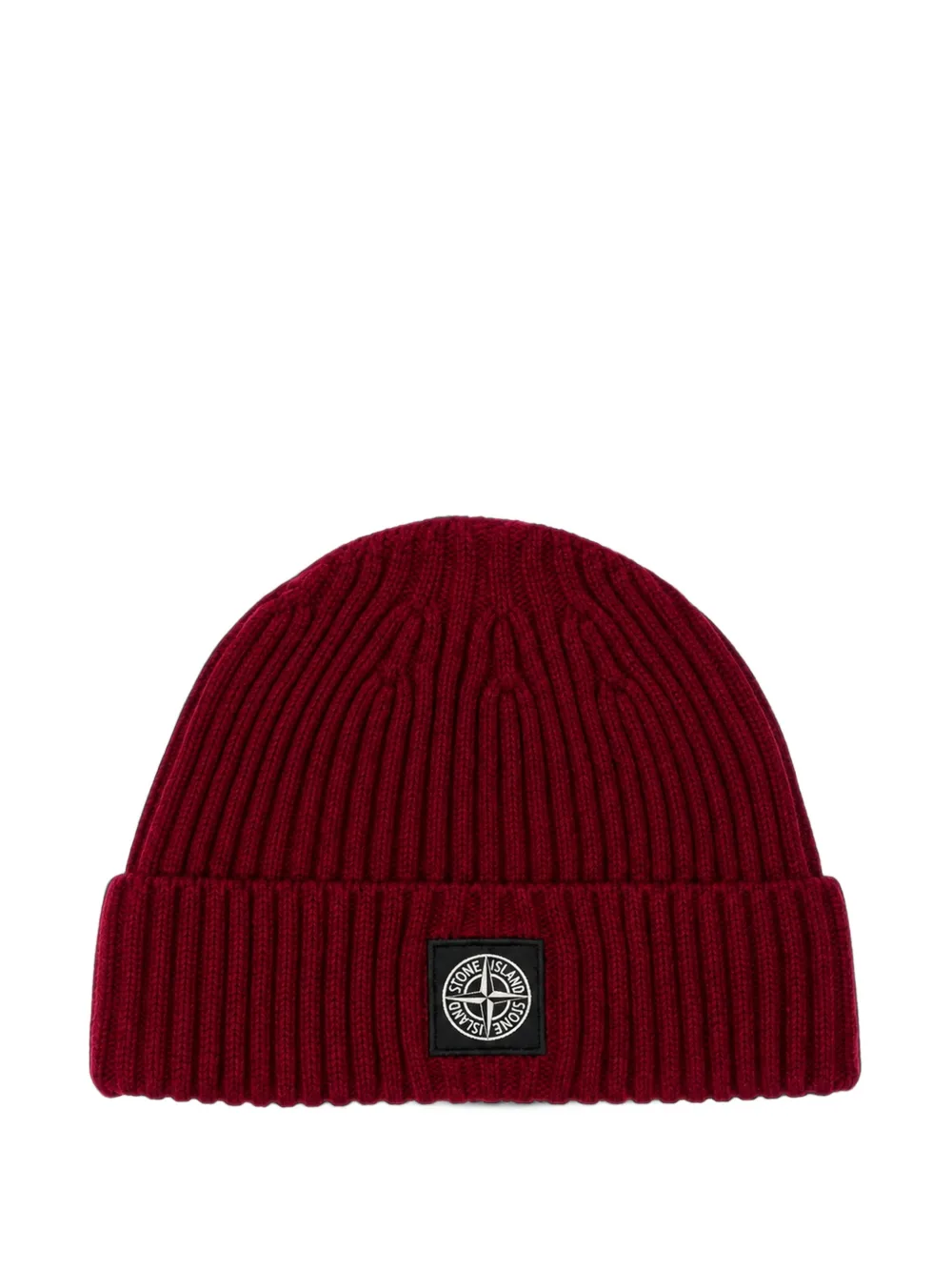 Stone Island Junior logo-patch ribbed beanie hat Rood