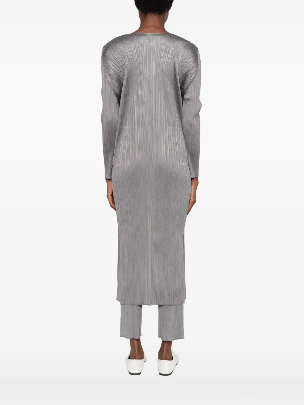 Pleats Please Issey Miyake pleated long-line cardigan Grijs