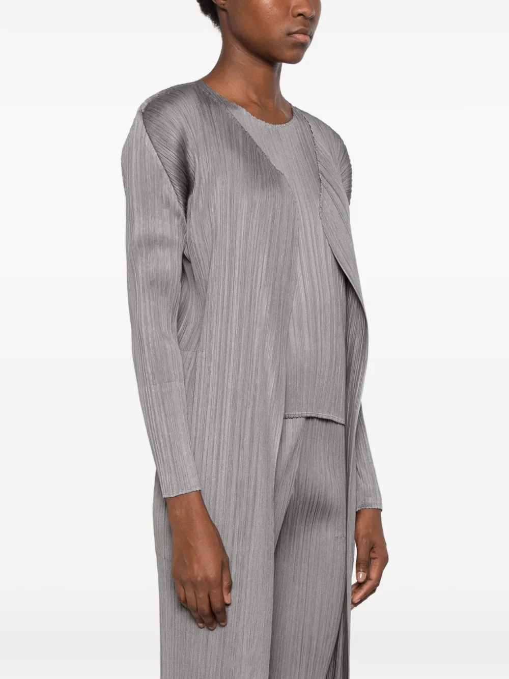 Pleats Please Issey Miyake pleated long-line cardigan Grijs