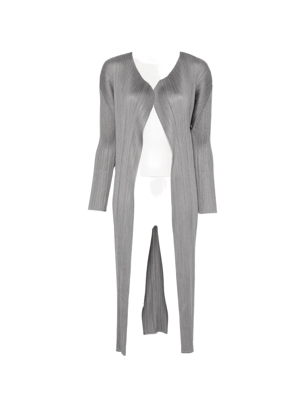 Pleats Please Issey Miyake pleated long-line cardigan - Grigio