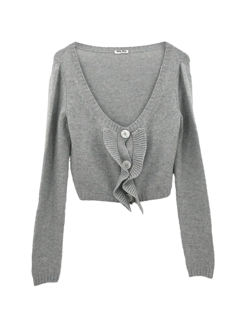 Miu Miu Pre-Owned 2019 ruffled cropped cardigan - Grigio
