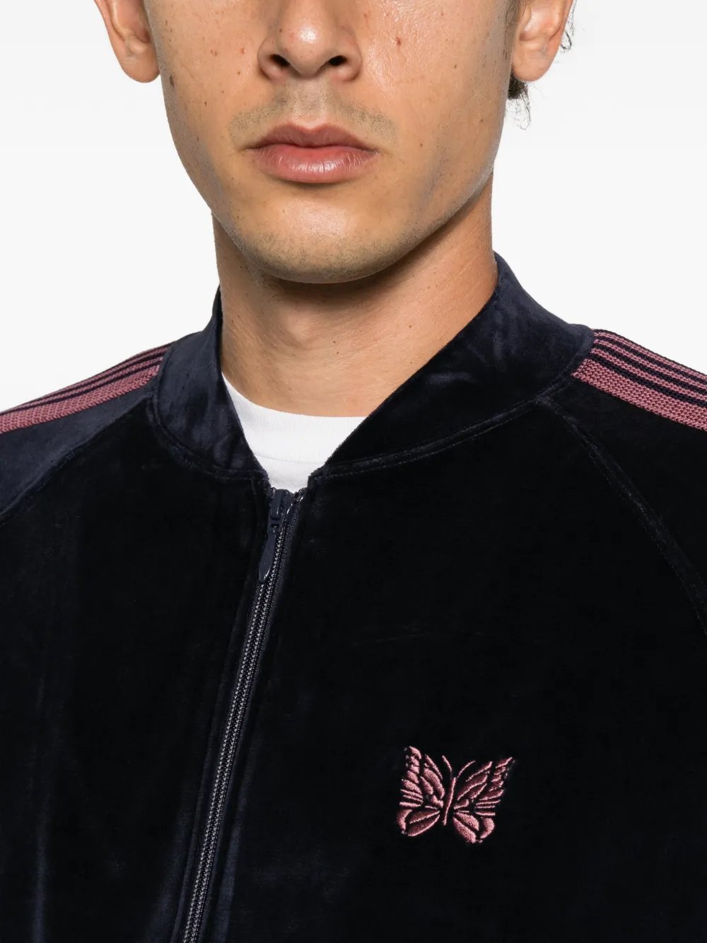 Needles velvet logo-embroidered jacket Blauw
