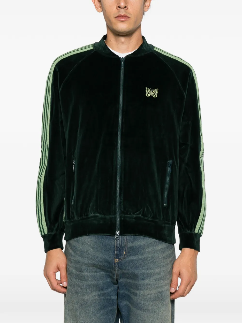 Needles side-stripe velvet jacket Groen