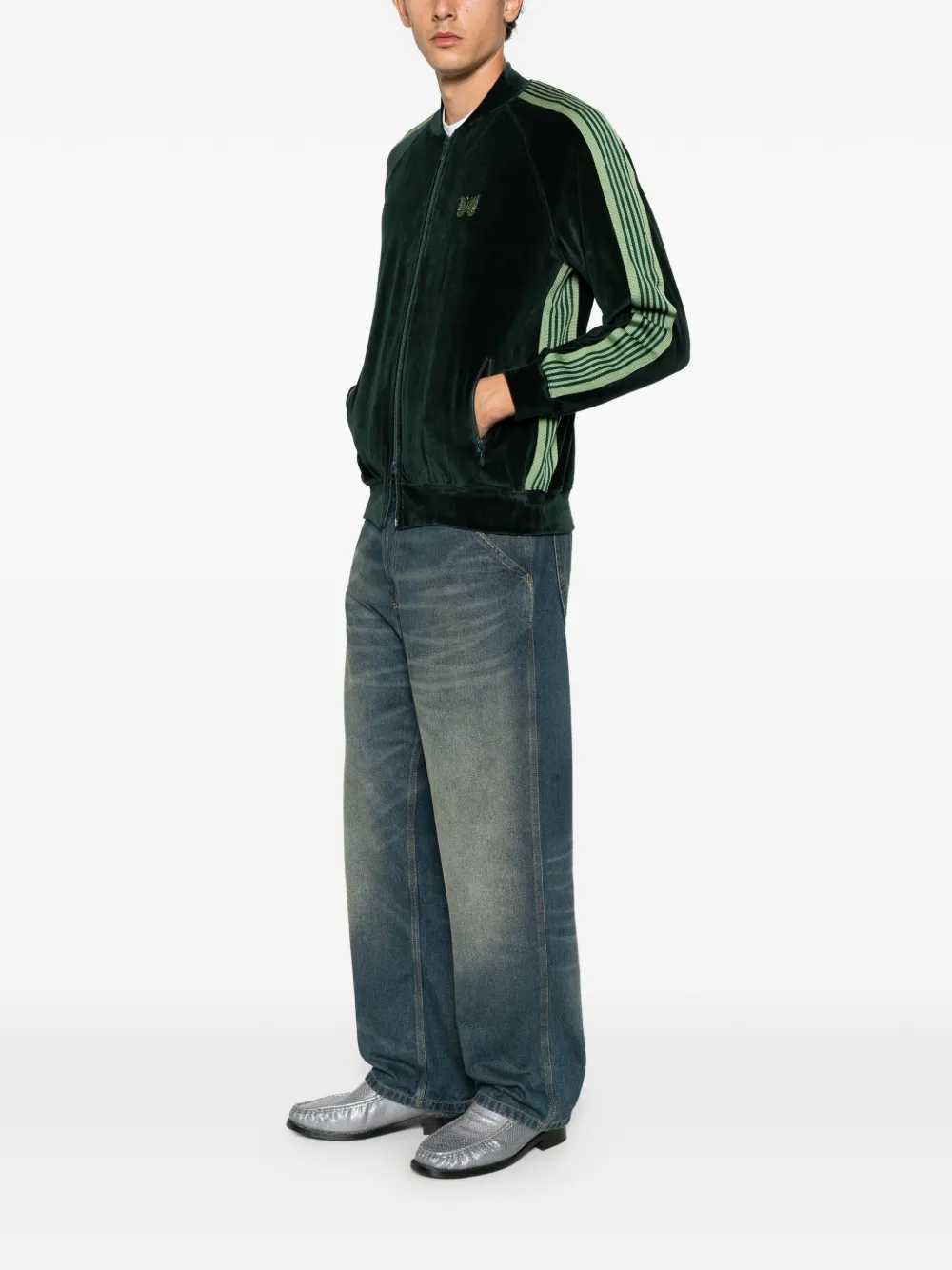 Needles side-stripe velvet jacket Groen