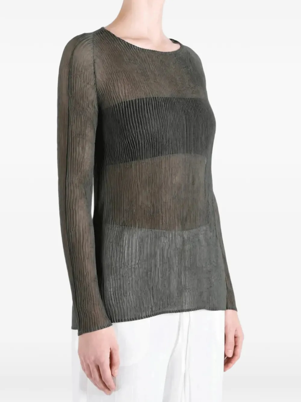Issey Miyake pleated semi-sheer top Grijs