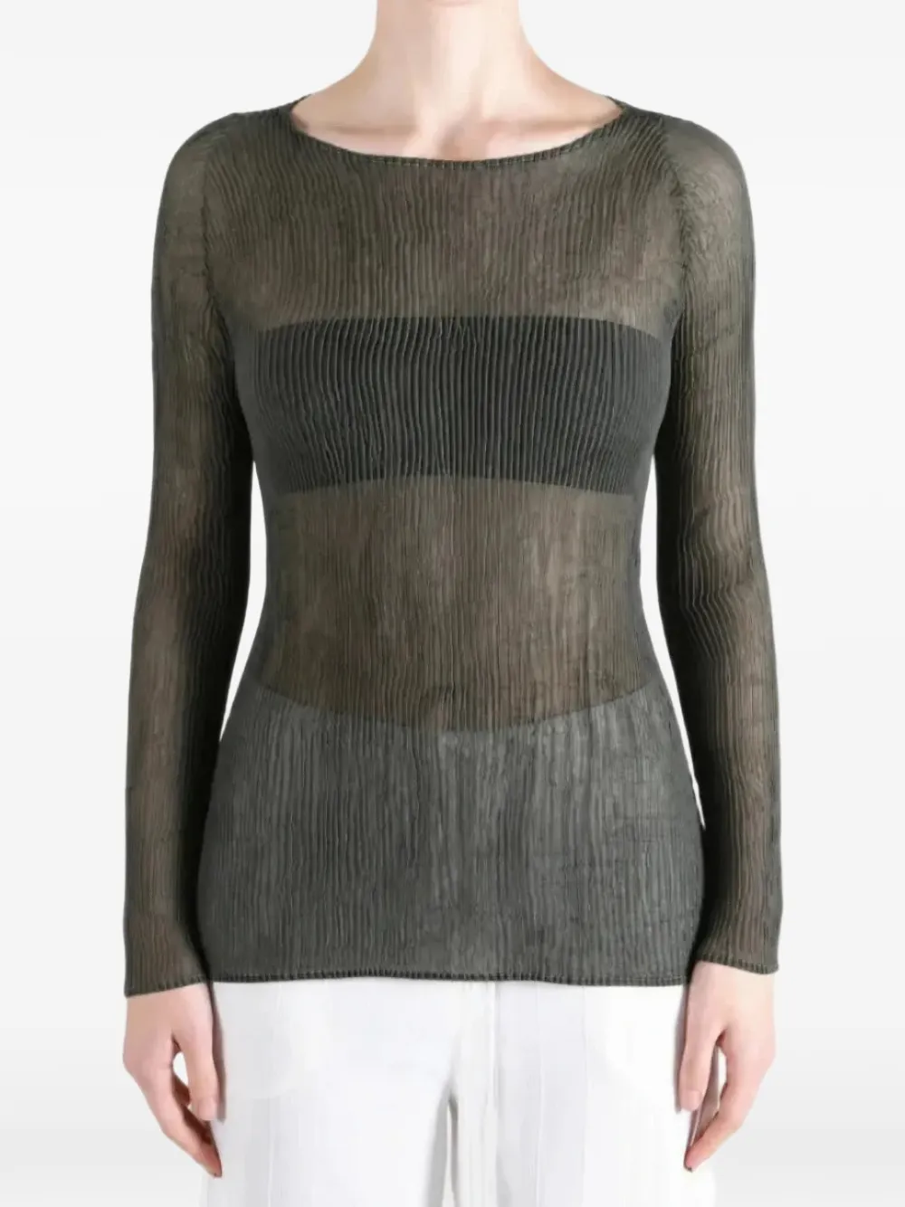 Issey Miyake pleated semi-sheer top Grijs