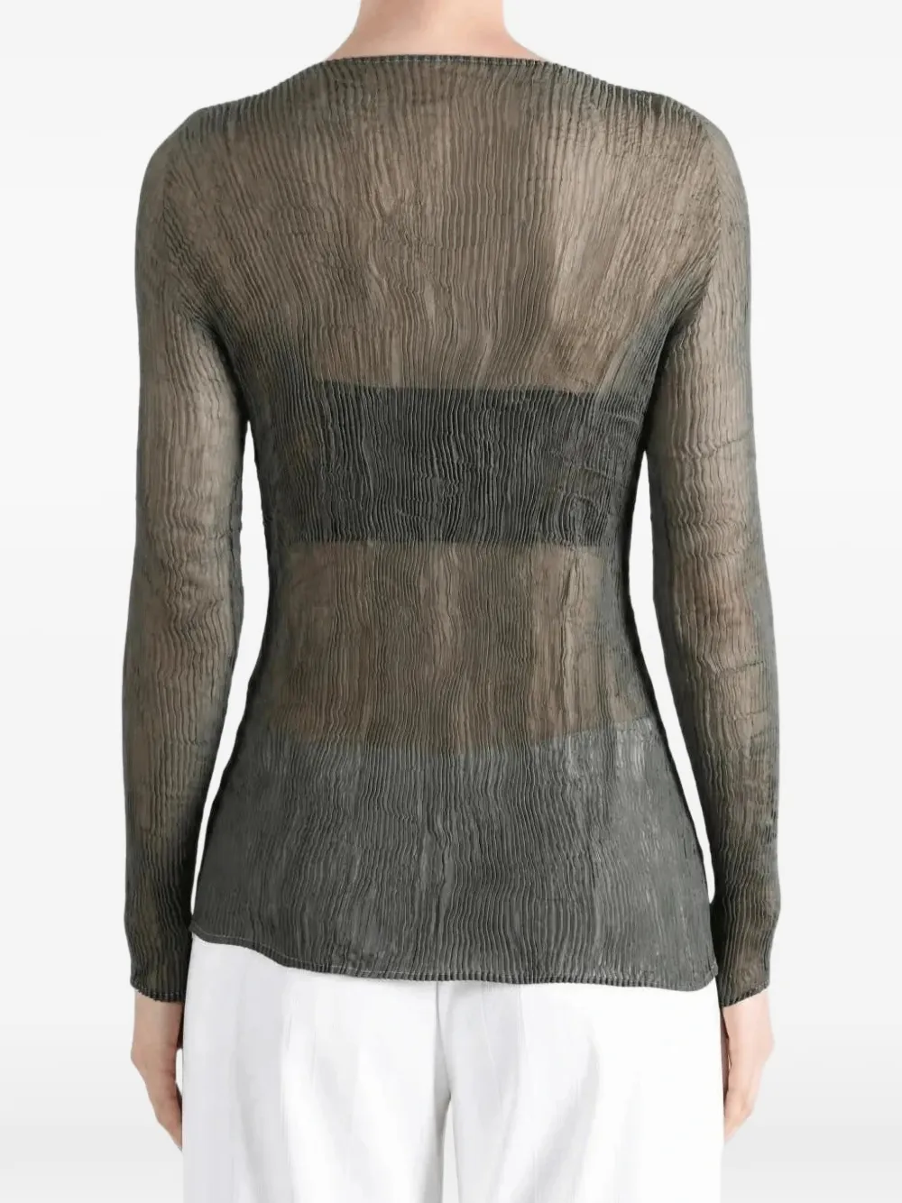 Issey Miyake pleated semi-sheer top Grijs