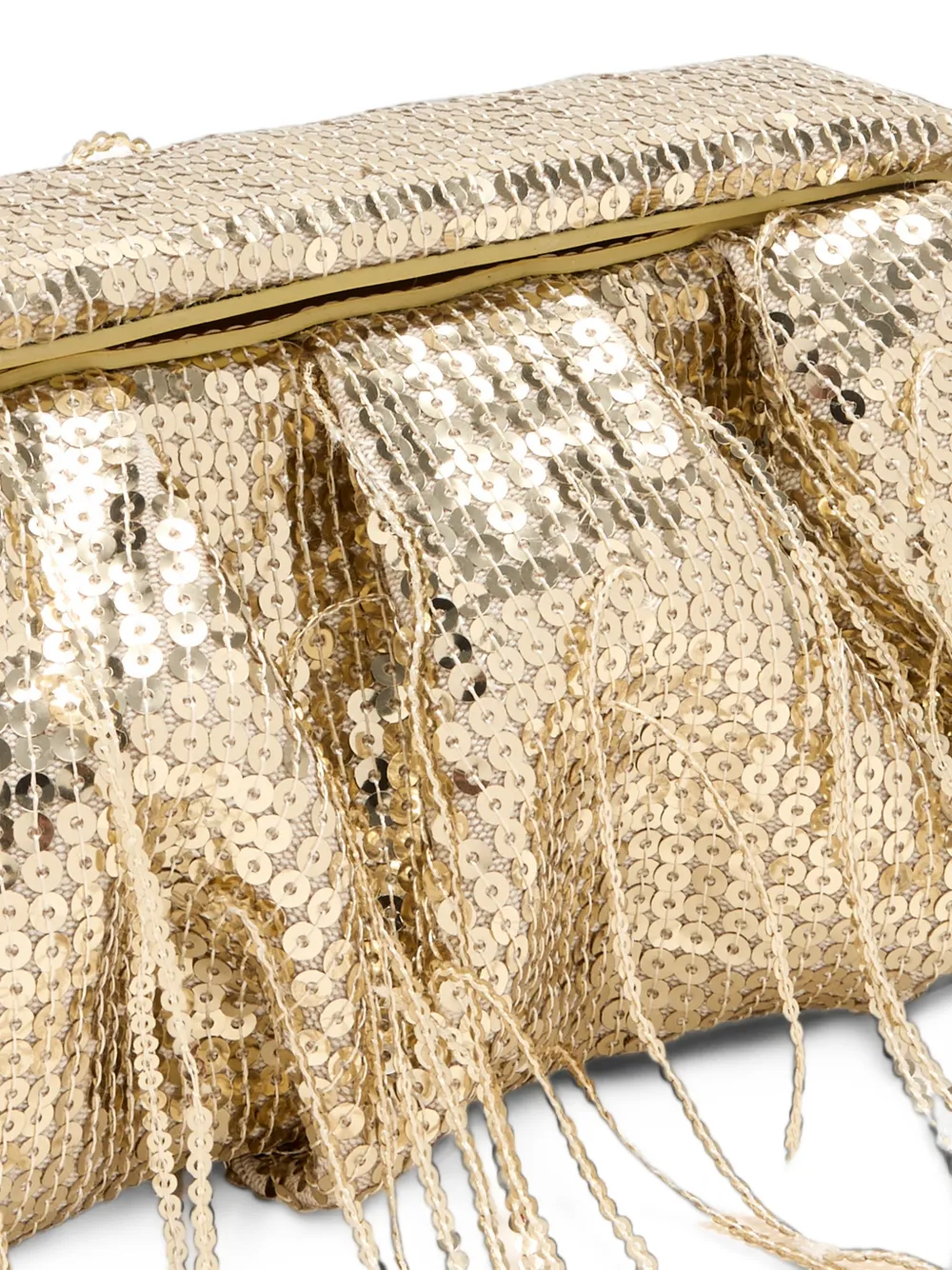 Themoirè Athena fringed sequin-embellished clutch bag Goud