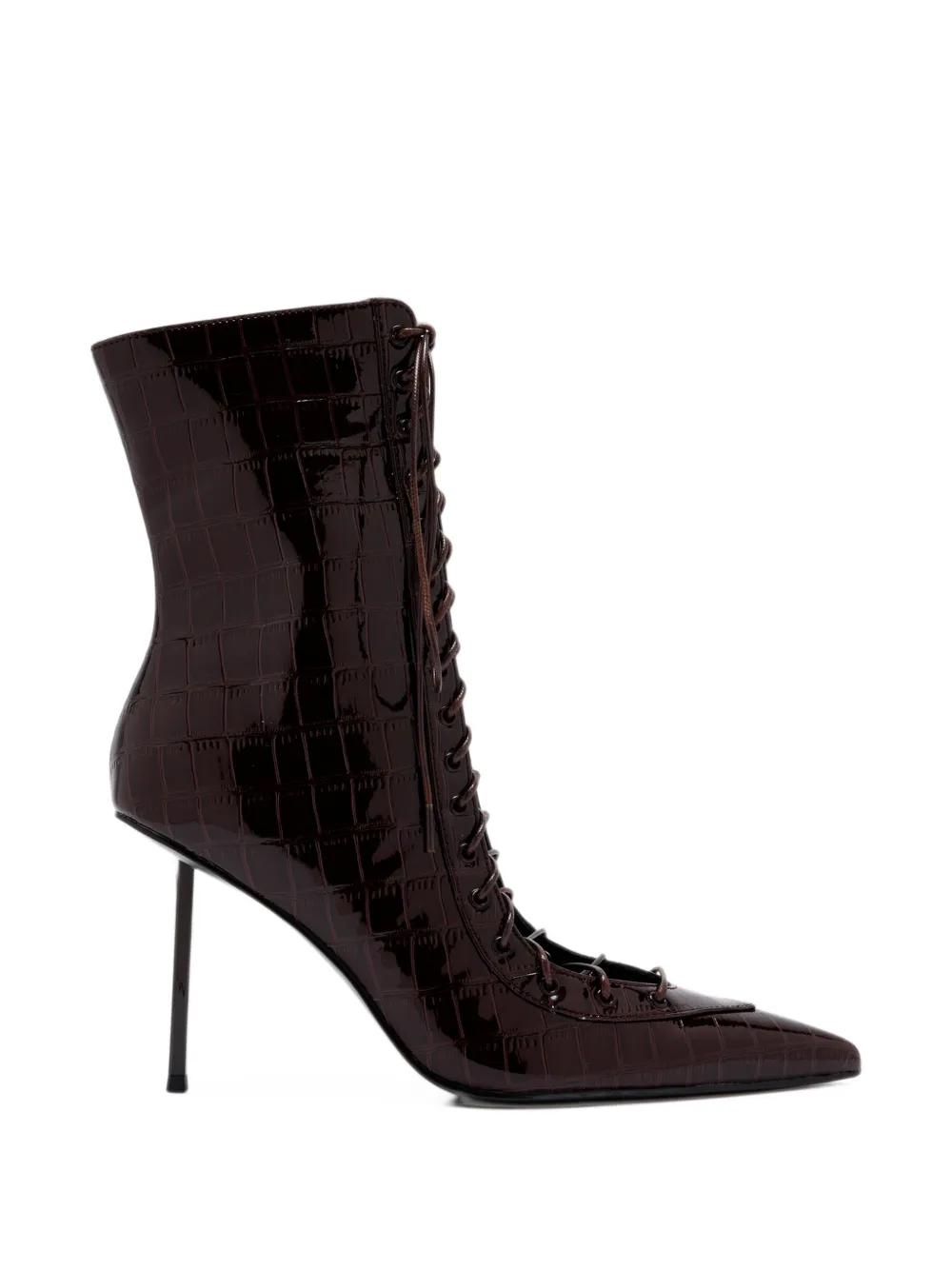Femme La bottines Salem à effet peau de crocodile et lacets - Marron