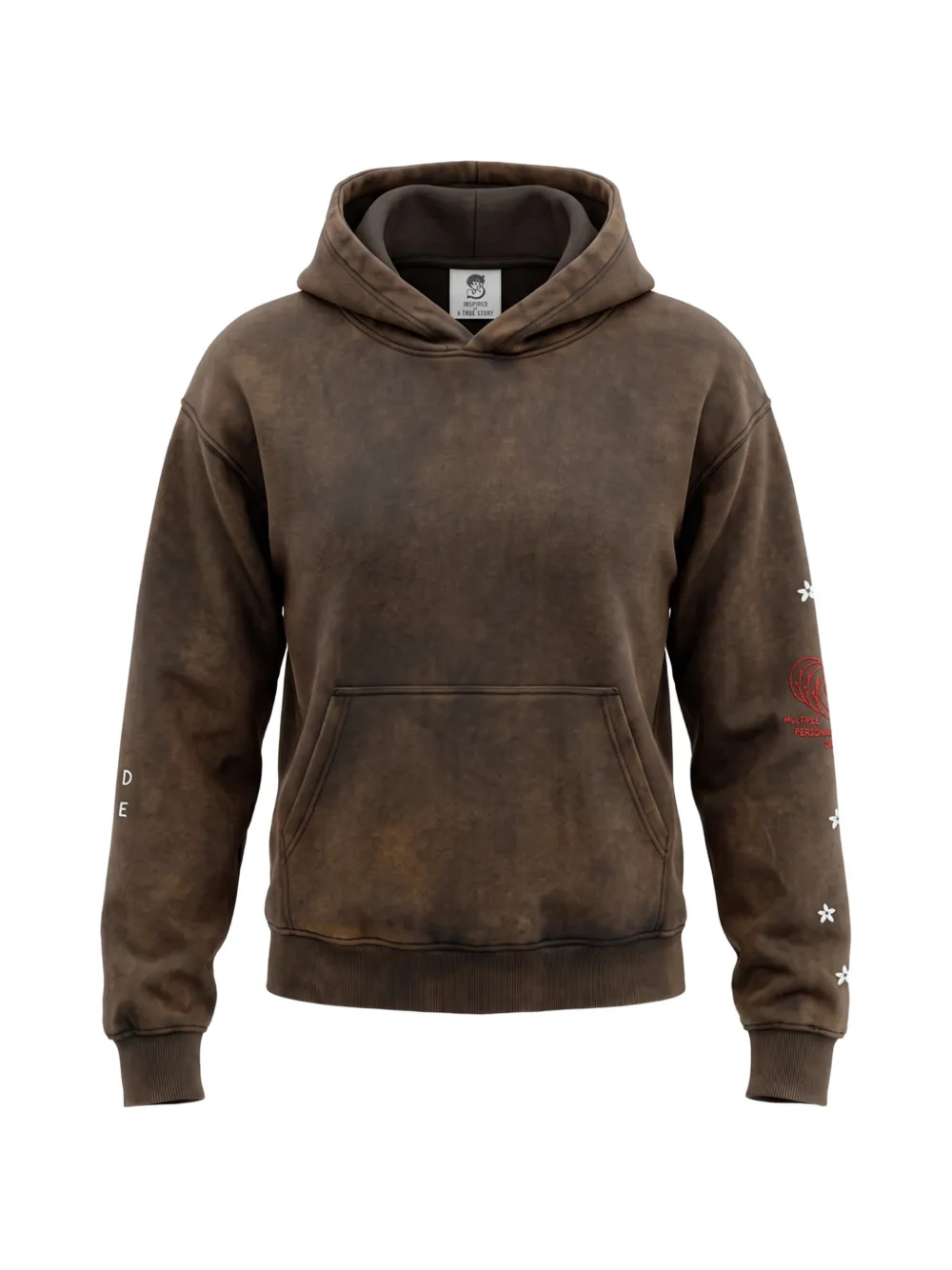 INSPIRED BY A TRUE STORY faded-effect embroidered hoodie Zwart