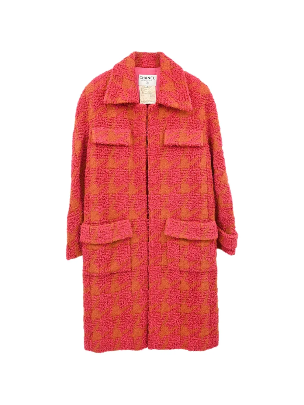CHANEL Pre-Owned 1994 houndstooth tweed coat - Orange