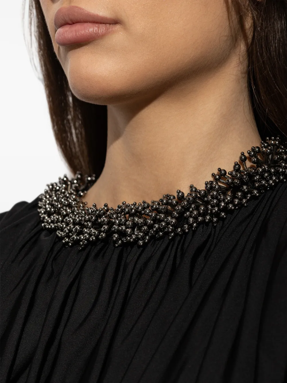 Self-Portrait black jersey asymmetric sleeve top Zwart