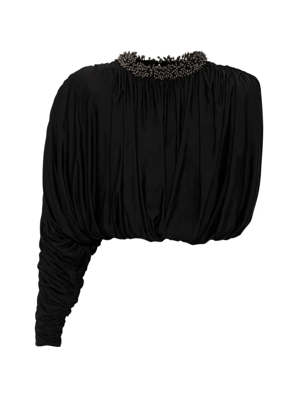 Self-Portrait black jersey asymmetric sleeve top - Schwarz
