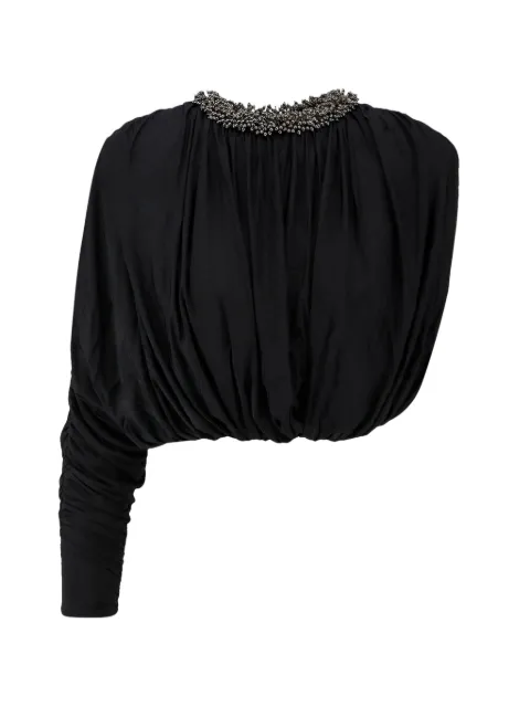 Self-Portrait black jersey asymmetric sleeve top