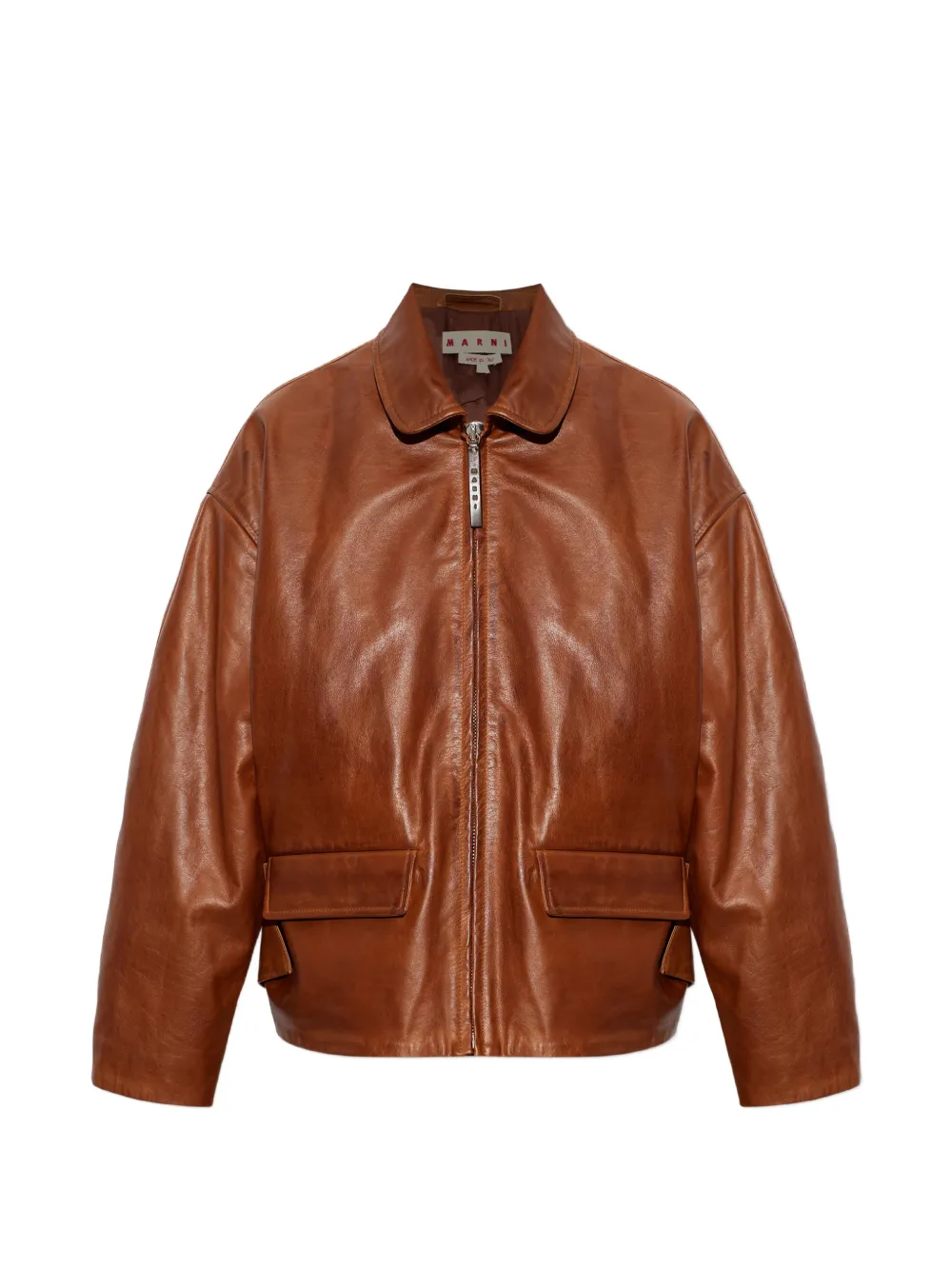 Marni zip-up leather jacket - Marrone