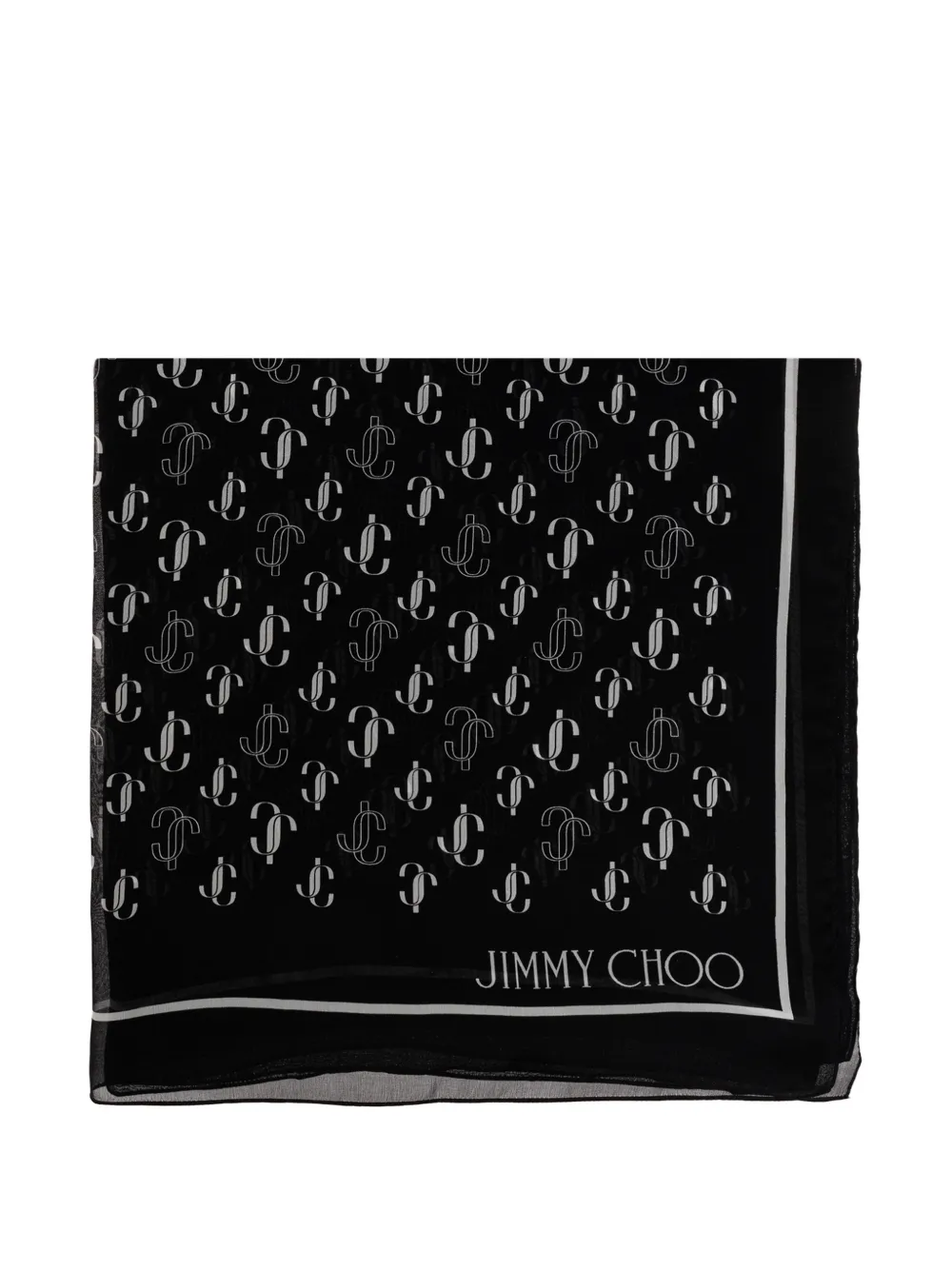 Jimmy Choo JC monogram silk scarf Zwart