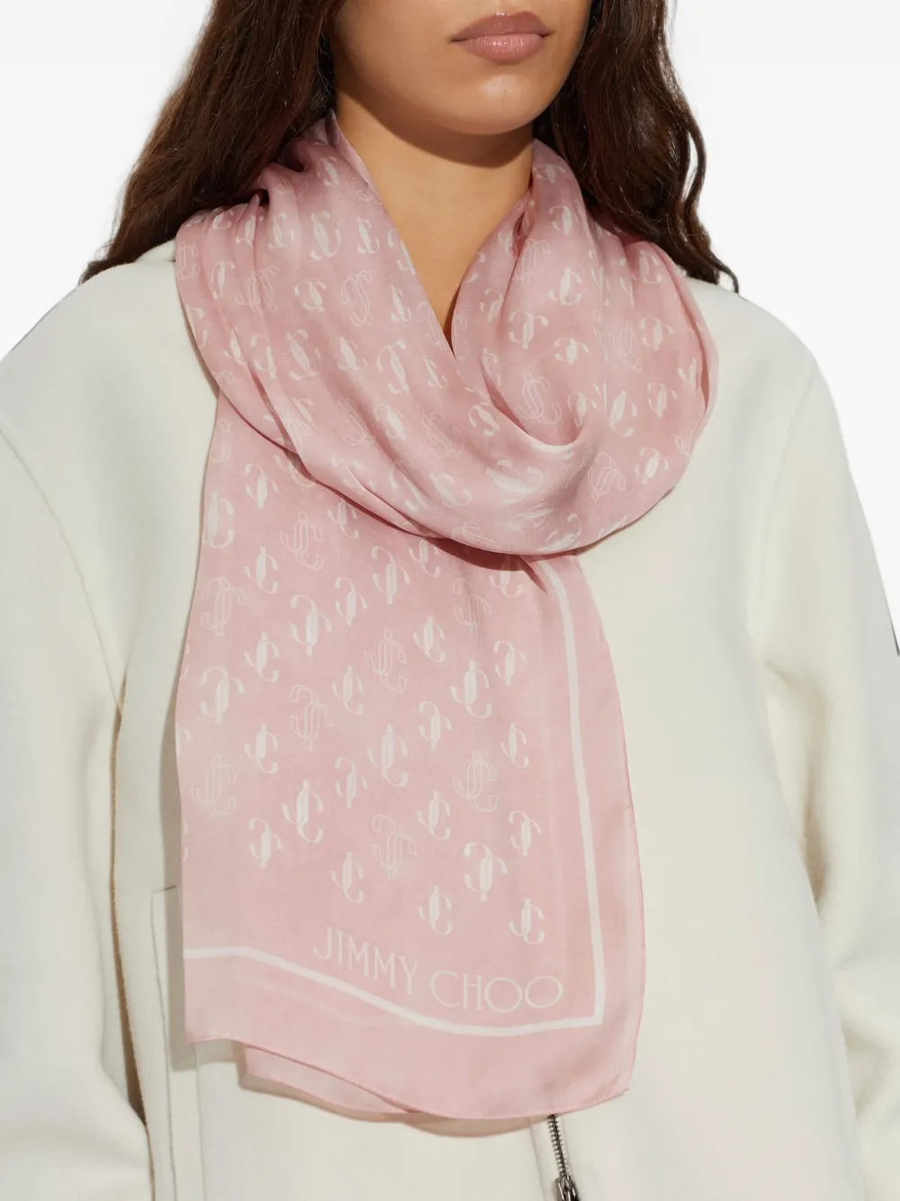 Jimmy Choo monogram-print silk scarf Roze