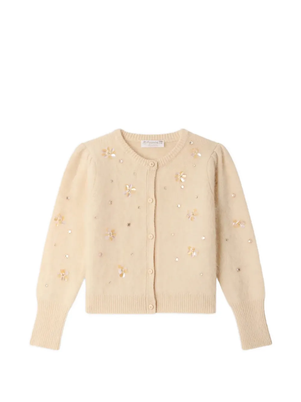 Bonpoint Méline sequin-embellished floral-appliqué cardigan Beige