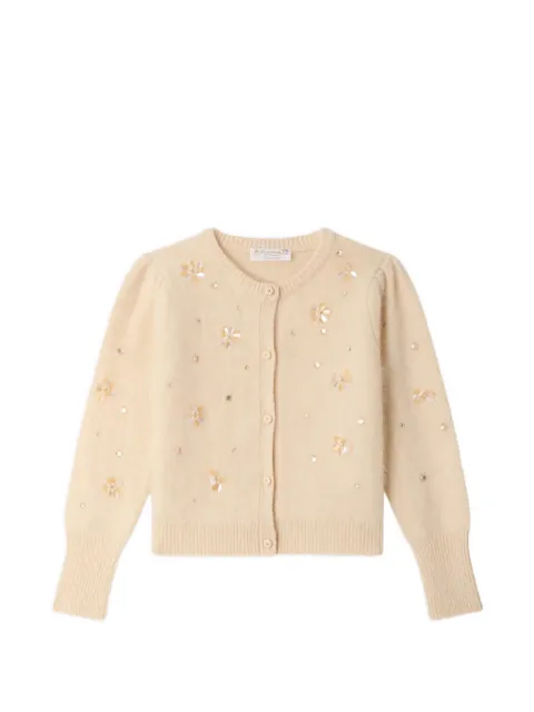 Bonpoint Méline sequin-embellished floral-appliqué cardigan