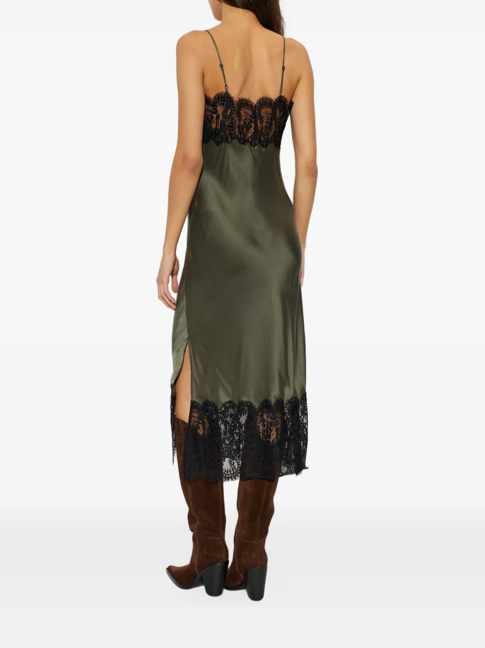 IRO lace-trim silk midi dress Groen