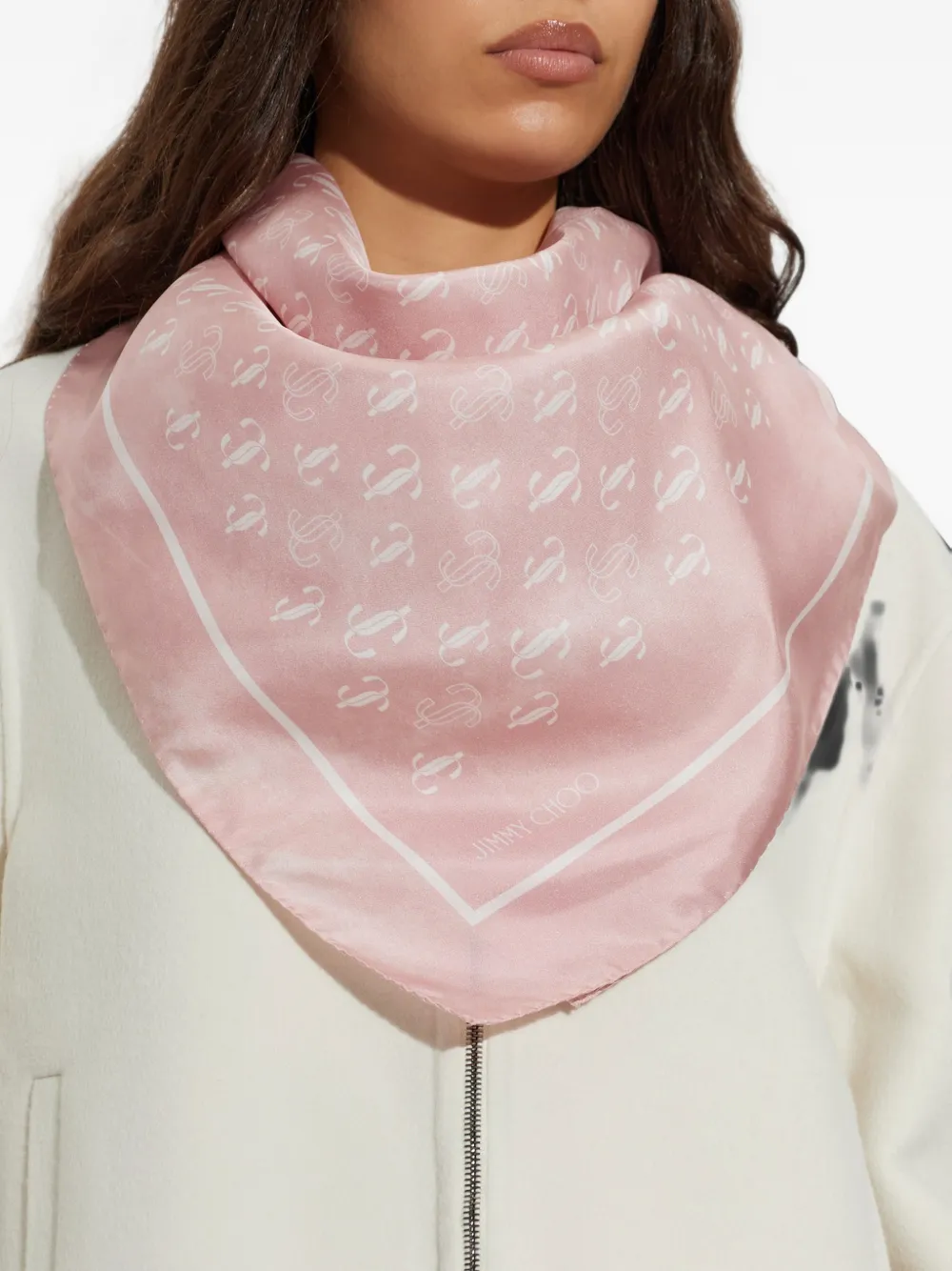 Jimmy Choo monogram-print silk scarf Roze