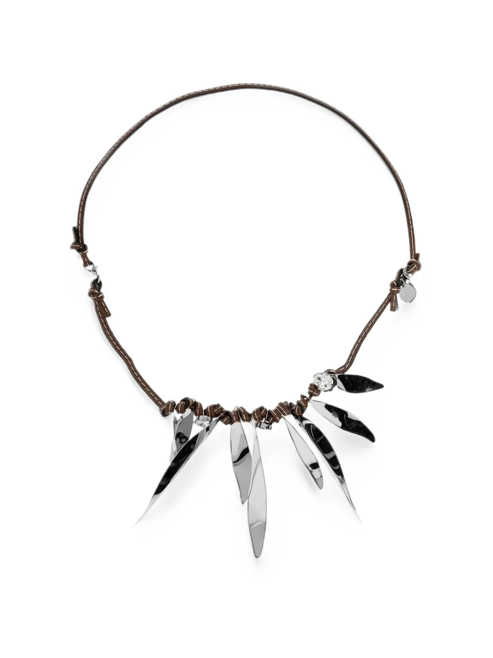 Marni crystal-embellished leaf-pendant necklace - Marrone