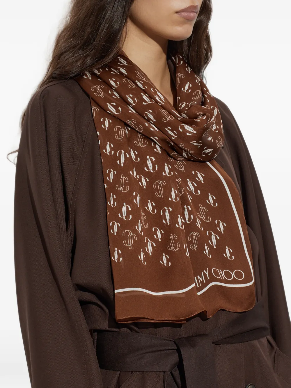 Jimmy Choo JC monogram silk scarf Bruin