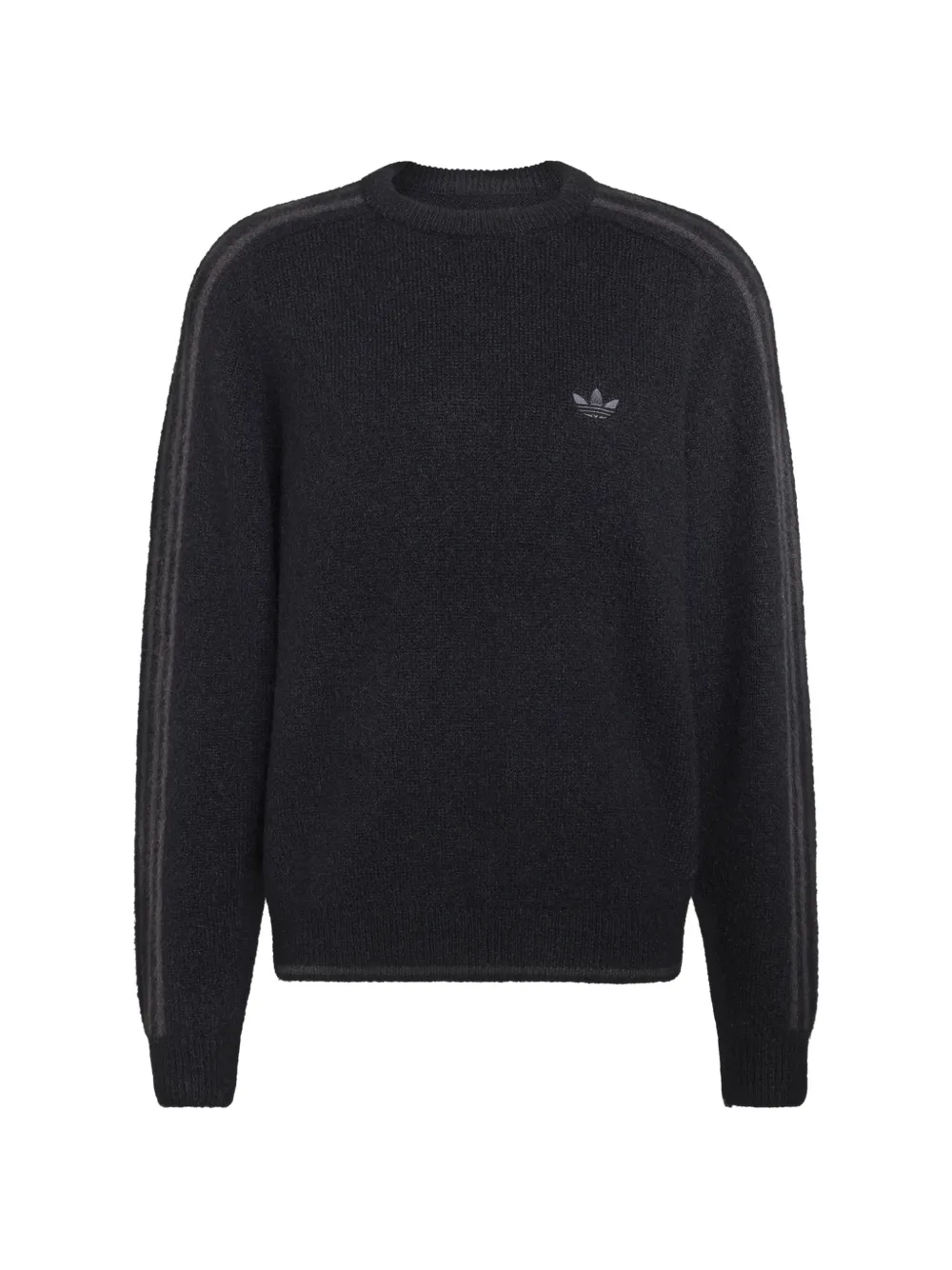 Adidas 3-Stripes fluffy-knit crew sweatshirt Zwart