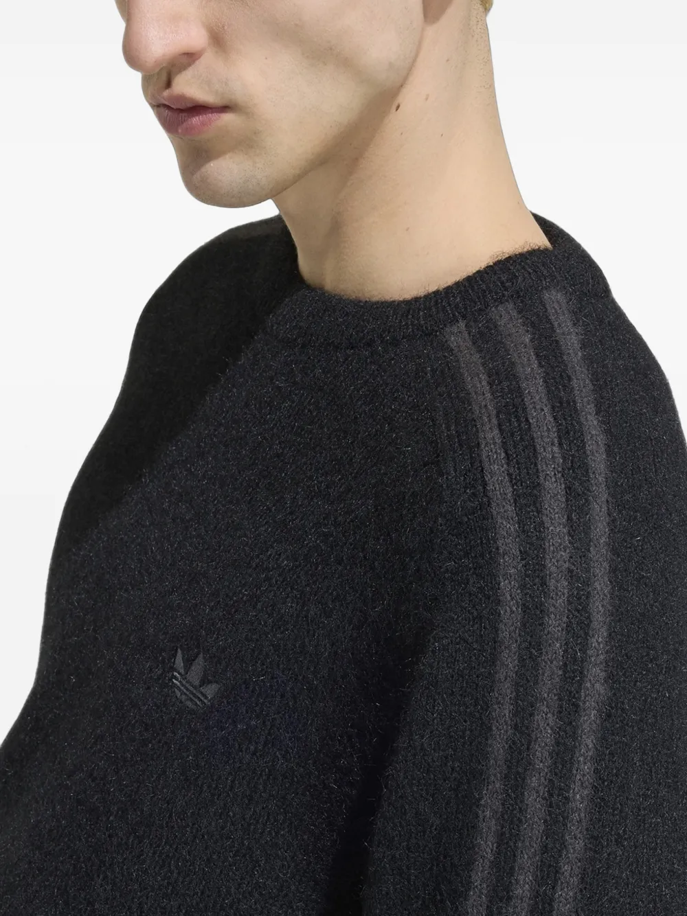 adidas 3-Stripes fluffy-knit crew sweatshirt Zwart