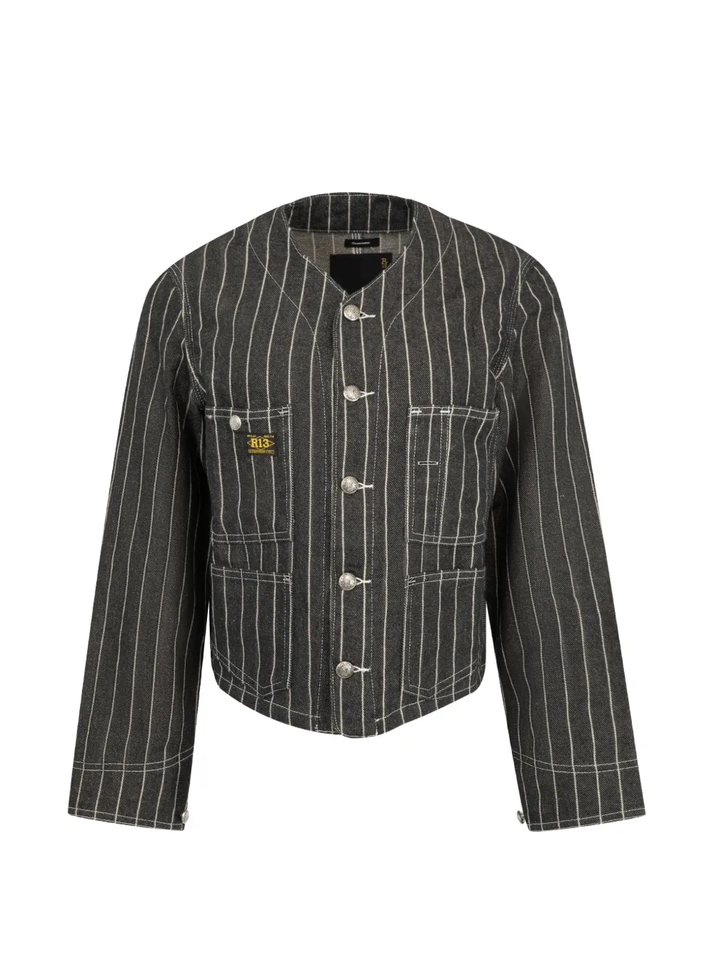 R13 Chore striped cropped jacket Zwart