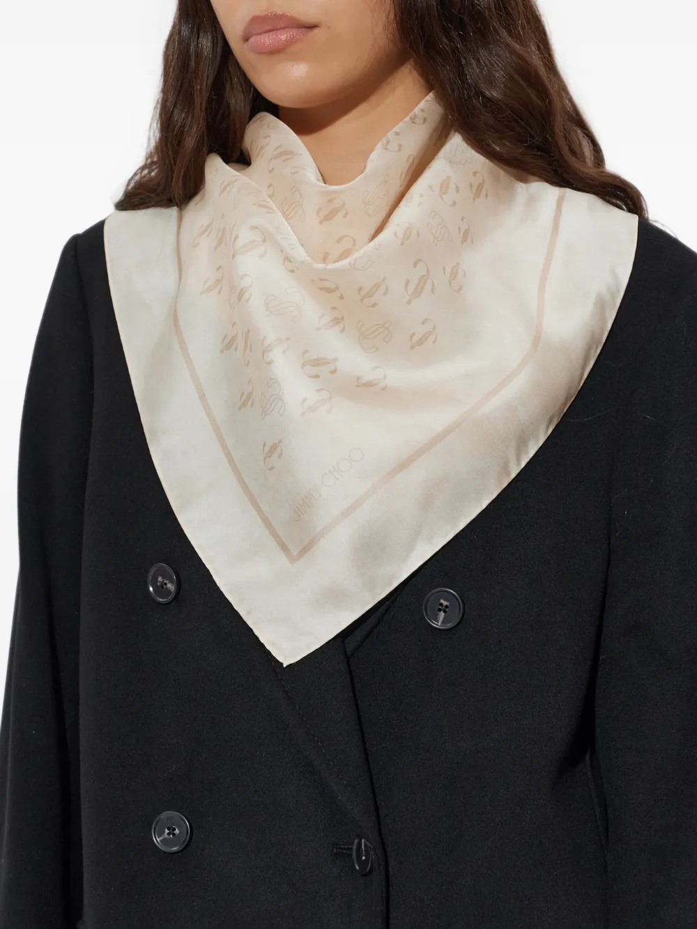 Jimmy Choo monogram-print silk scarf Beige