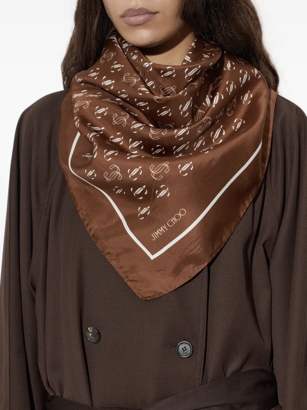 Jimmy Choo monogram-print silk scarf Bruin