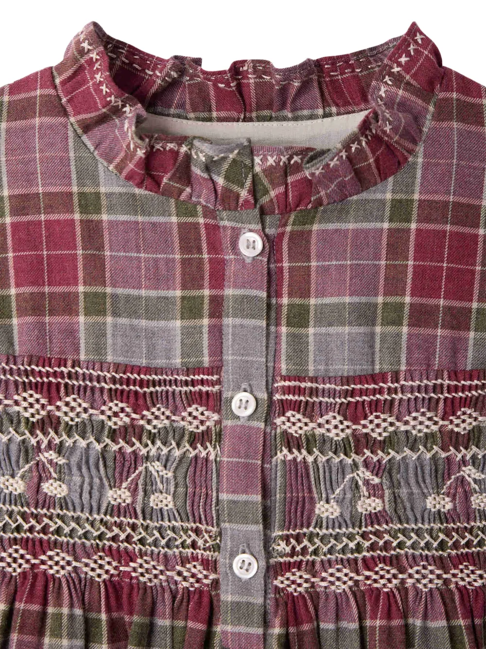 Bonpoint Maddalina smocked check dress Rood