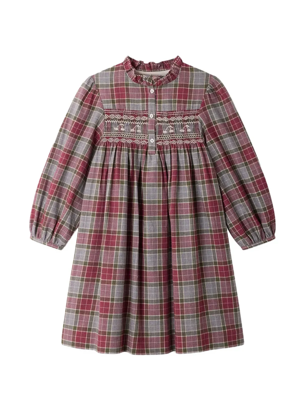 Bonpoint Maddalina smocked check dress Rood