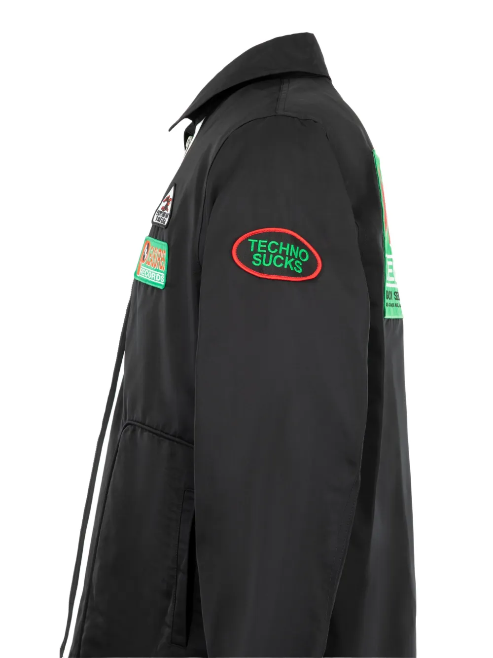 Pleasures Records patch-detail striped jacket Zwart
