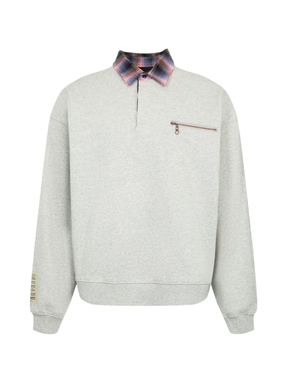 Pleasures Town check-collar zip-pocket polo shirt Grijs