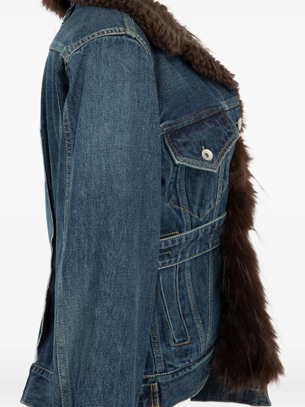 sacai asymmetric denim jacket Blauw