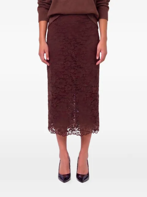 SUTTON NEW YORK lace-overlay slit midi skirt
