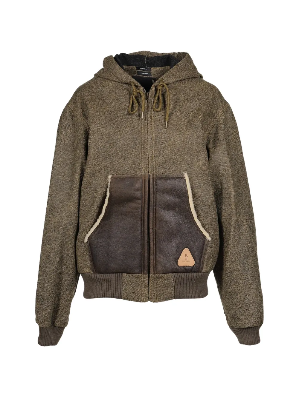R13 shearling-pocket zip-up hoodie - Braun
