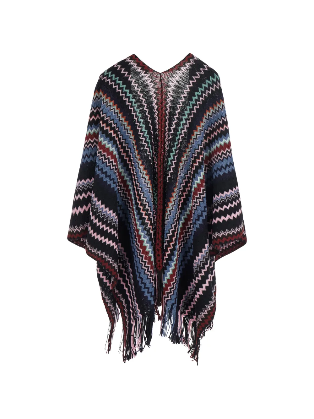 Missoni zigzag-knit fringed cape Zwart