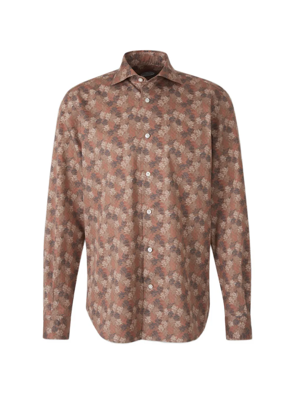 Vincenzo Di Ruggiero leaf-print long-sleeve shirt - Marrone