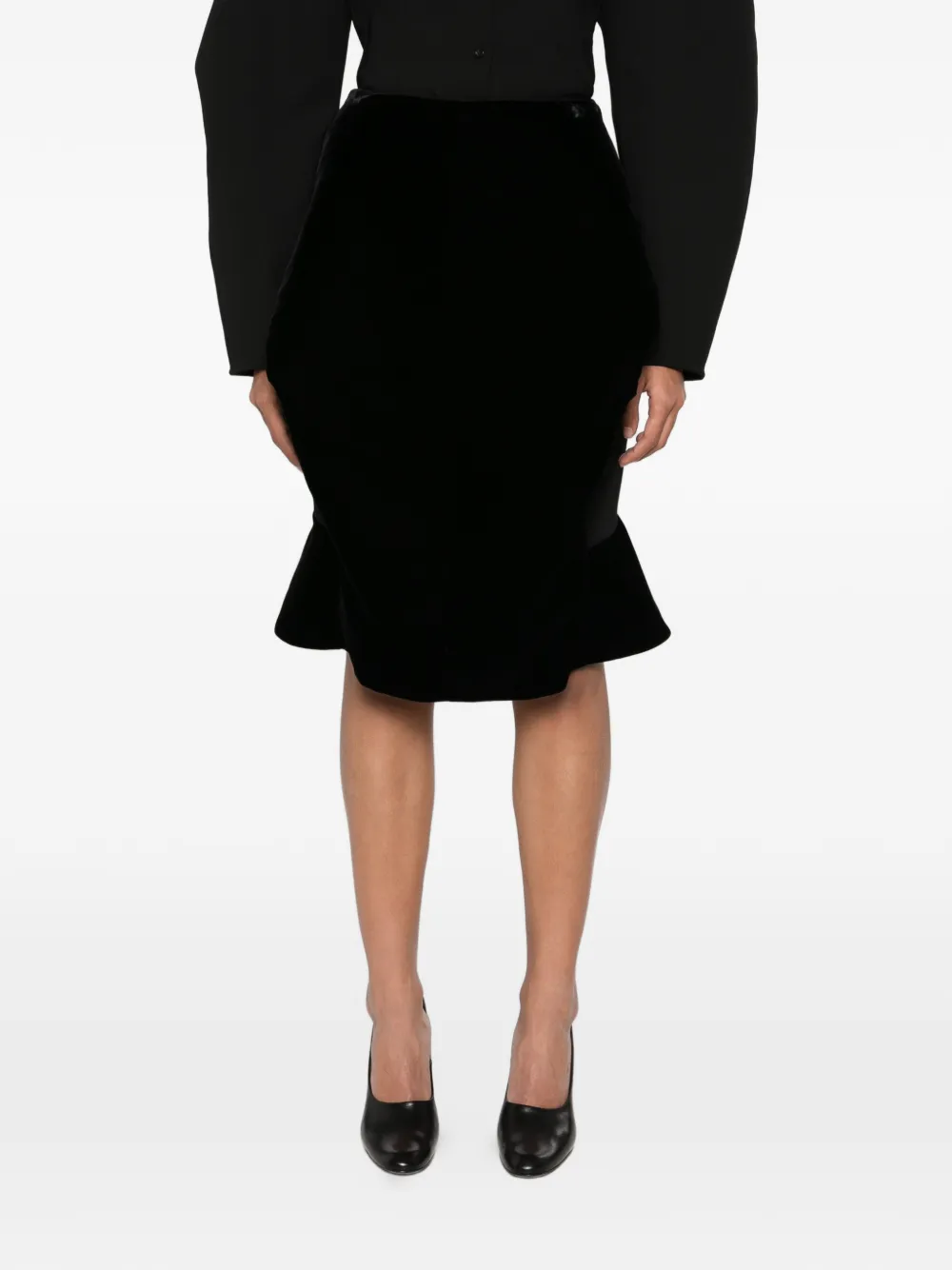 Jacquemus Paloma velvet-panelled ruffled midi skirt Zwart