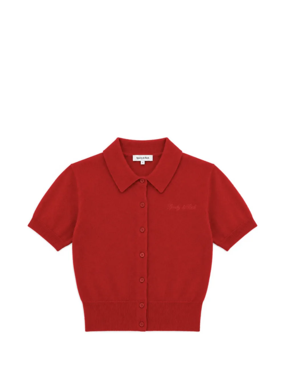 Sporty & Rich Jannie logo-embroidered short-sleeve cardigan - Rosso