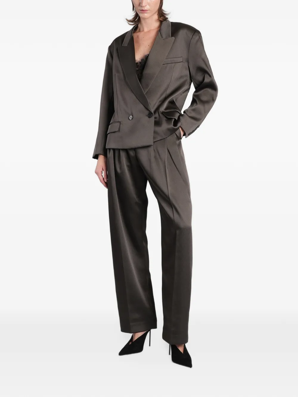 IRO double-breasted satin-finish jacket Grijs