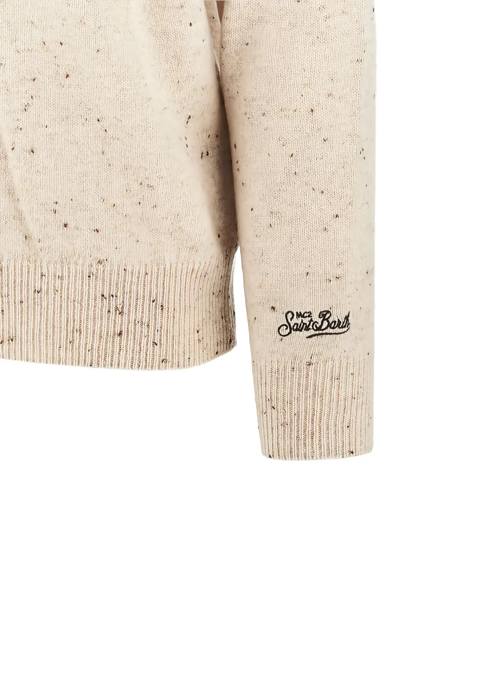 MC2 Saint Barth Donegal grey heron knit sweater with round-neck and poodle patch Beige