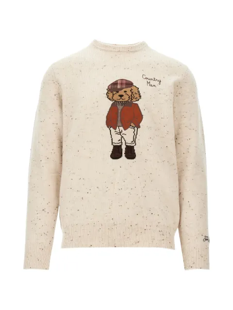 MC2 Saint Barth Donegal grey heron knit sweater with round-neck and poodle patch